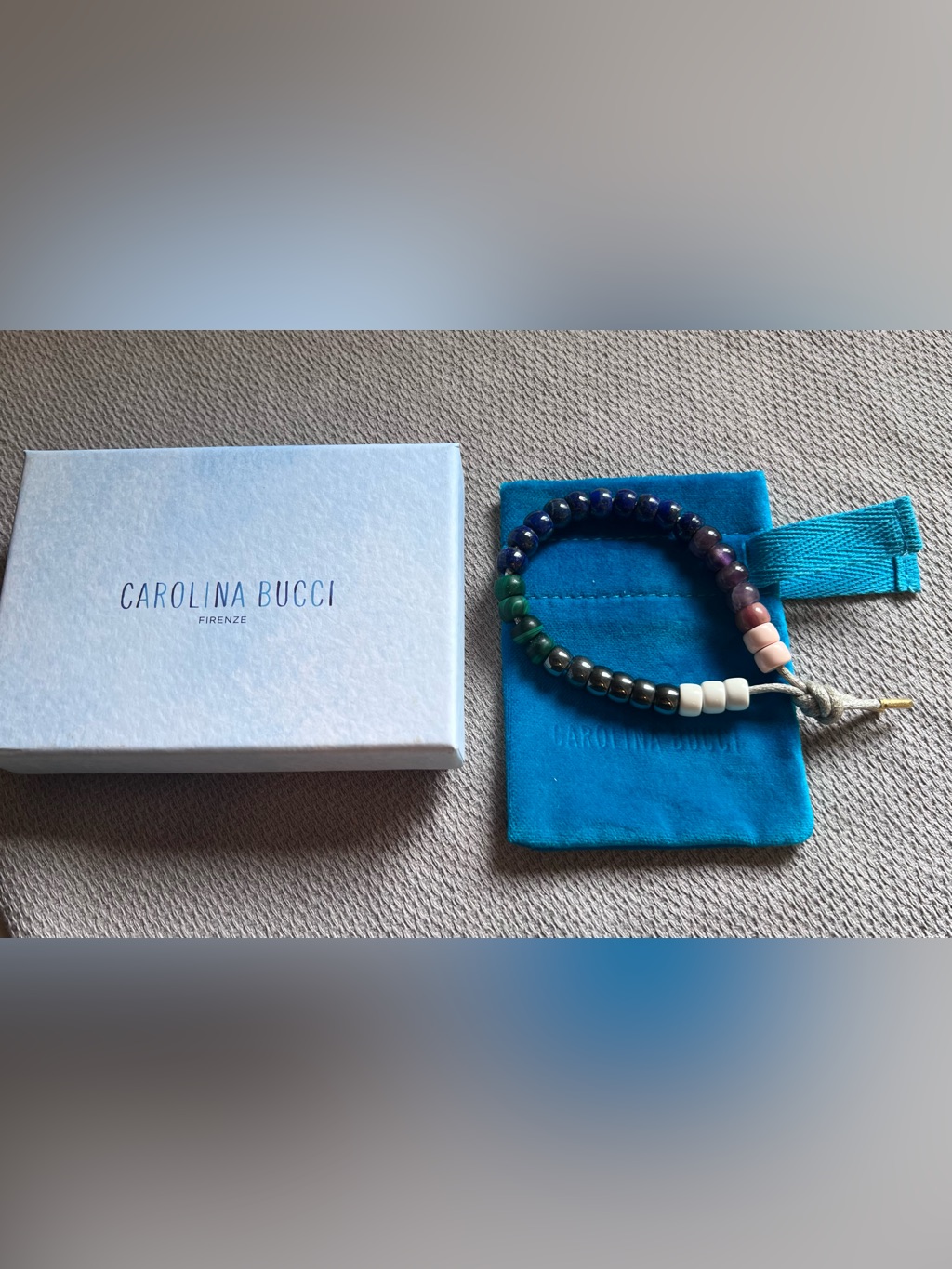 Carolina Bucci Forte Beaded Bracelet 18k Ylw Gold Tips Moon Cord Lapis Amethyst
